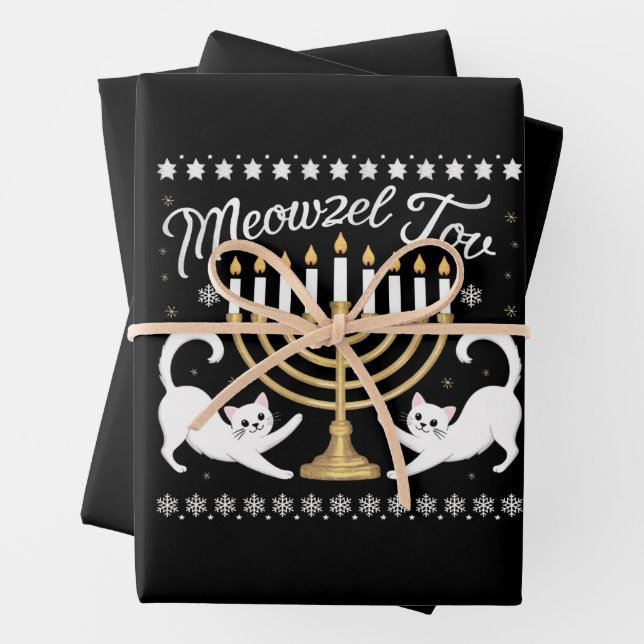 Meowzel Tov Funny Chanukah Hanukkah Ugly Sweater Geschenkpapier Set (Beispiel)