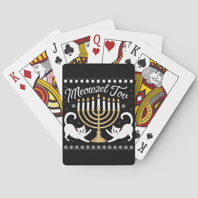 Meowzel Tov Funny Chanukah Hanukkah Ugly Sweater Spielkarten (Rückseite)