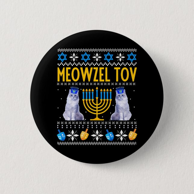 Meowzel Tov Niedlich Mazel Tov Cat Menorah Hanukka Button (Vorderseite)