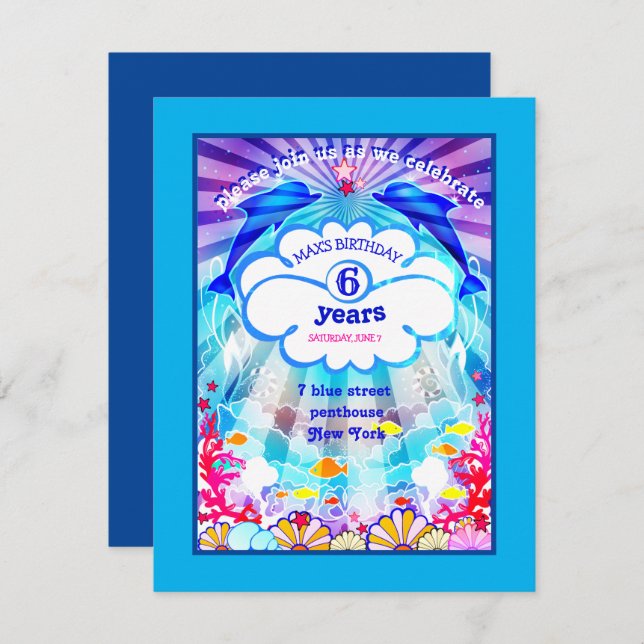 mer bleue ​ ​ monde dauphins carrals Invitation (Devant / Derrière)