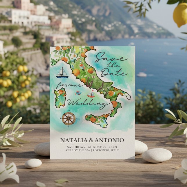 Mer d'Italie | Mariage Carte aquarelle (Créateur téléchargé)