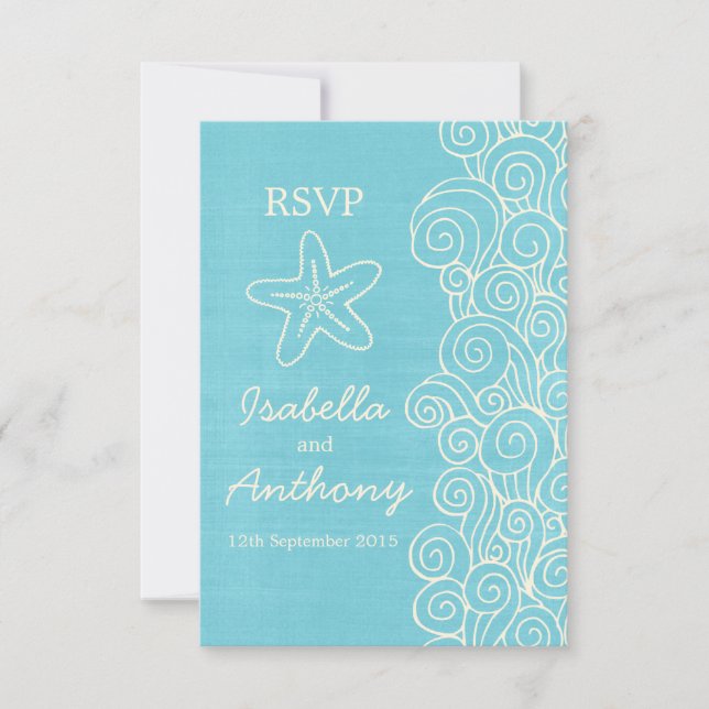 Mer étoile & tourbillons bleu & crème mariage RSVP (Devant)
