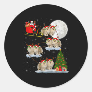 Meranian Hund Santa Schlitten Fliegend Lustig Magi Runder Aufkleber