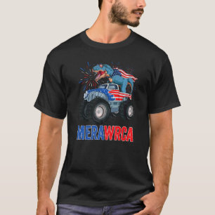 Merawrca Dinosaur Monster Truck Usa Flagge 4. Ju T-Shirt