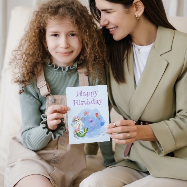 Mercat light Fat bleu sirène de chat Carte d'anniv (Créateur téléchargé)