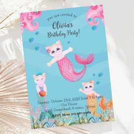 Mercat Mermaid Cat Birthday Party Einladung