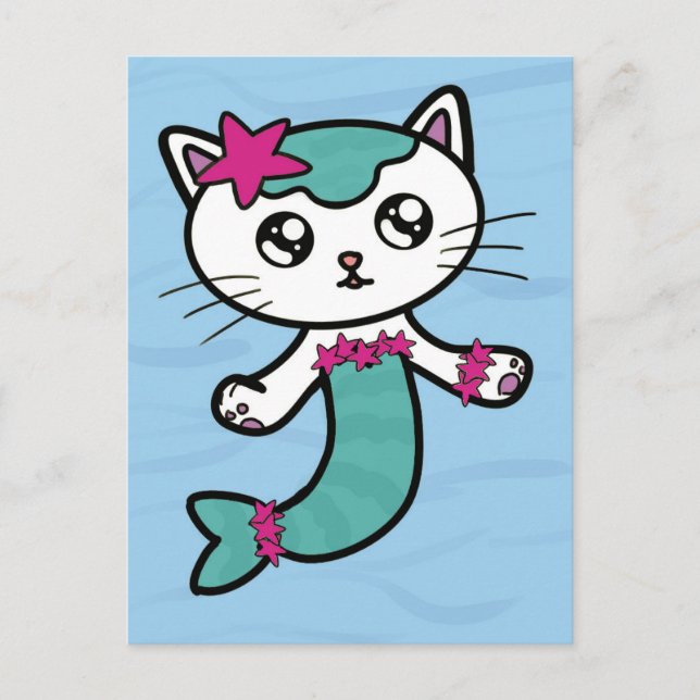 Mercat Mermaid Katze niedliche Postkarte (Vorderseite)