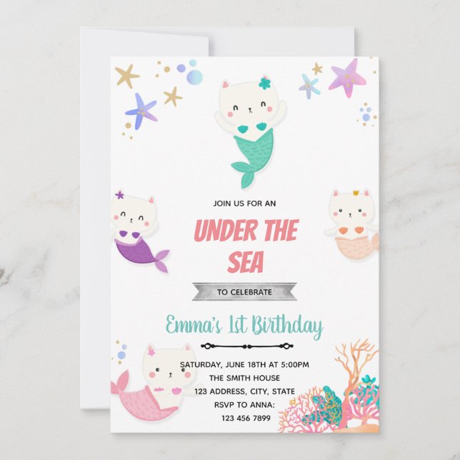 Mercat under the sea birthday invitation dankeskarte (Vorderseite)