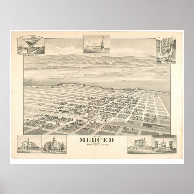 Merced, CA. Panoramakarte 1888 (1062A) Poster (Vorne)