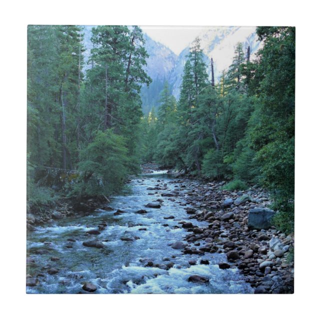 Merced River by Happy Isles, Yosemite, CA Fliese (Vorderseite)