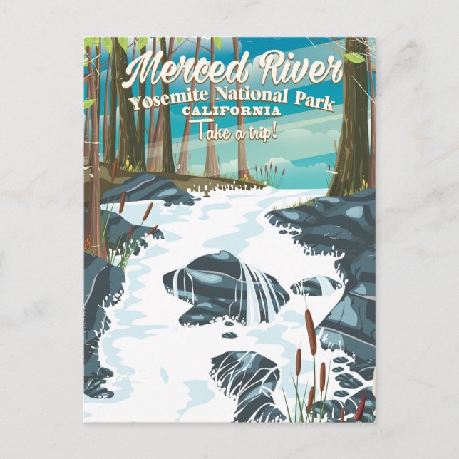 Merced River California Reiseplster Postkarte (Vorderseite)