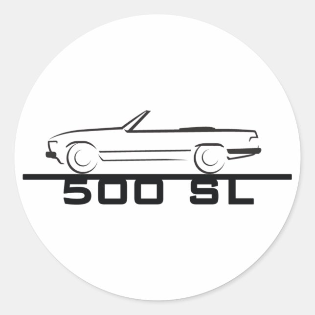 Mercedes 500 SL Typ 107 Runder Aufkleber (Vorderseite)