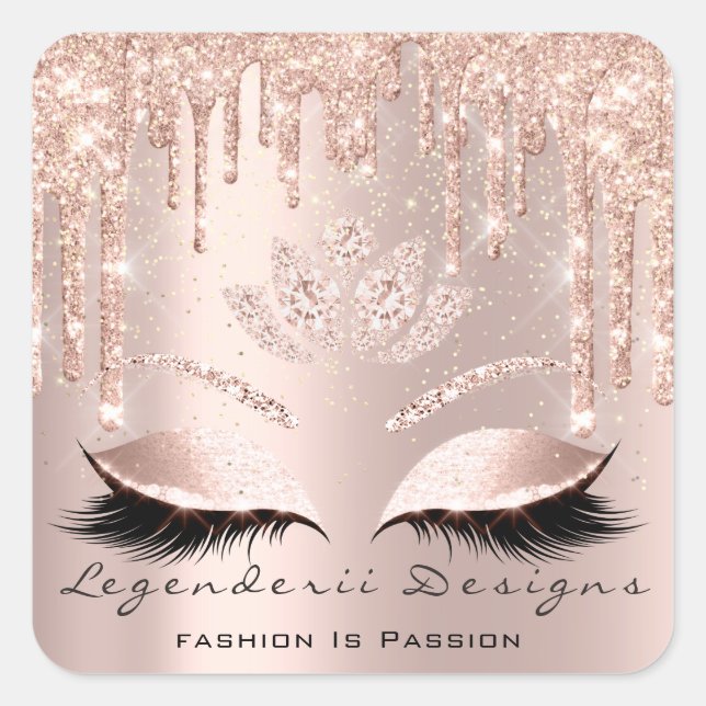 Mercedes Beauty Lashes Lotus Bridal Rose Glitzer Quadratischer Aufkleber (Vorderseite)