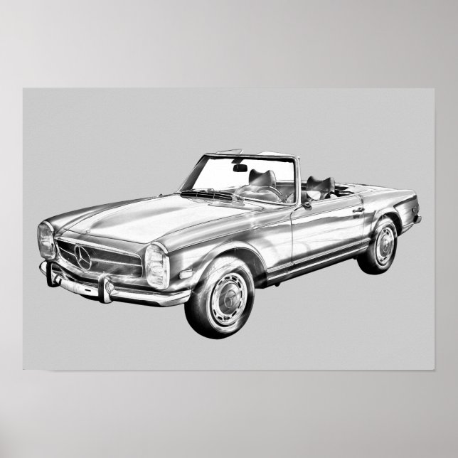 Mercedes Benz 280 SL Konvertible Illustration Poster (Vorne)