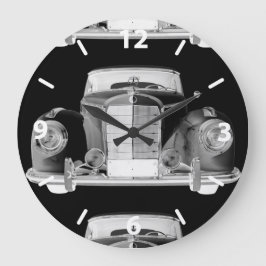 Mercedes Benz 300 Luxury Black and White Car Kunst Große Wanduhr