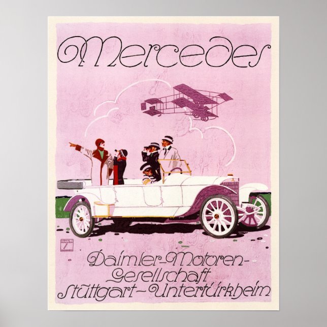 Mercedes Daimler Motor 1914 Ancienne affiche publi (Devant)