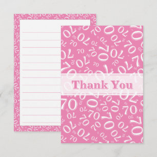 Merci 70 Anniversaire Motif Numéro Rose/Blanc
