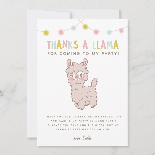 Merci À La Llama Cute Anniversaire de enfant Party (Devant)