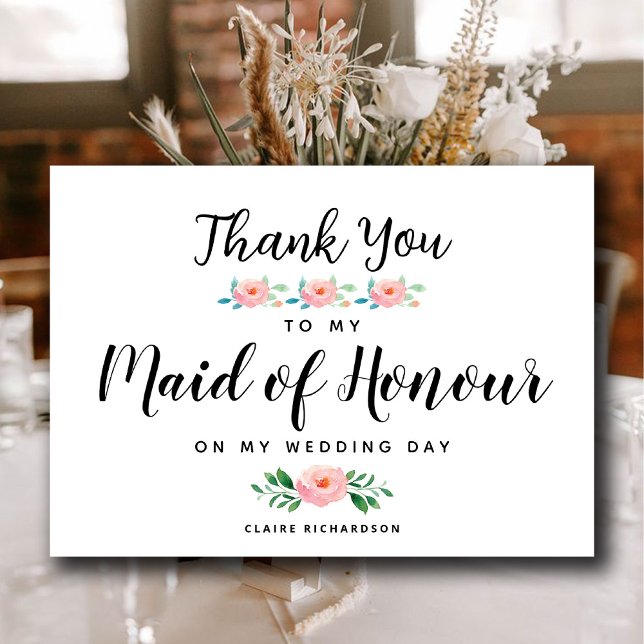 Merci à ma demoiselle d'honneur | Demoiselle d'hon (Thanks To My Maid Of Honor | Maid of Honor Thank You Card)