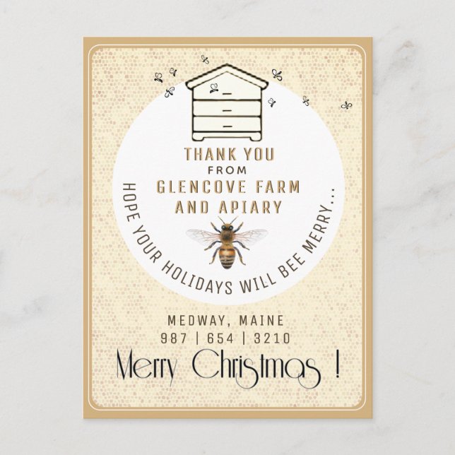 Merci Apiaire Noël Carte de vacances Hive Bees (Devant)