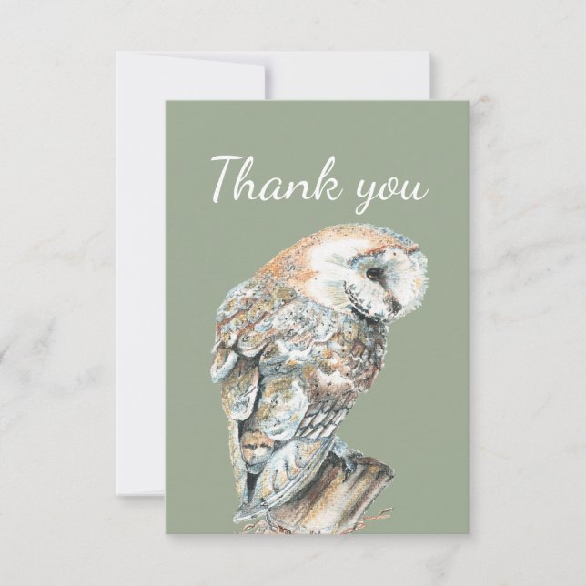 Merci Aquarelle Barne Chouette Oiseau Nature Art (Devant)