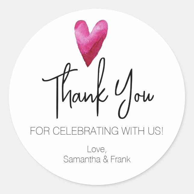 Merci Aquarelle Coeur Classic Arrondi Sticker (Devant)