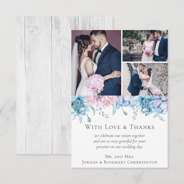 Merci Aquarelle Mariage floral 3 Cartes photos (Devant / Derrière)