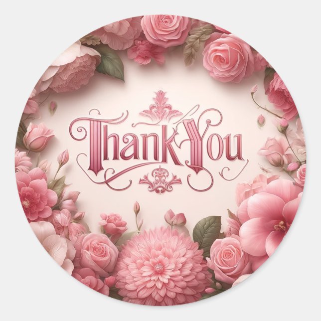 Merci autocollant rose - thème floral (Devant)