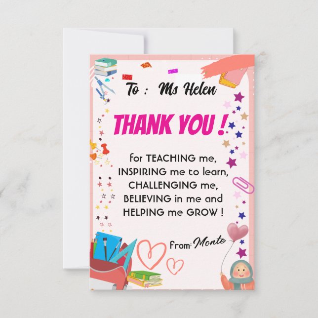 Merci aux cartes des enfants aux enseignants (Devant)