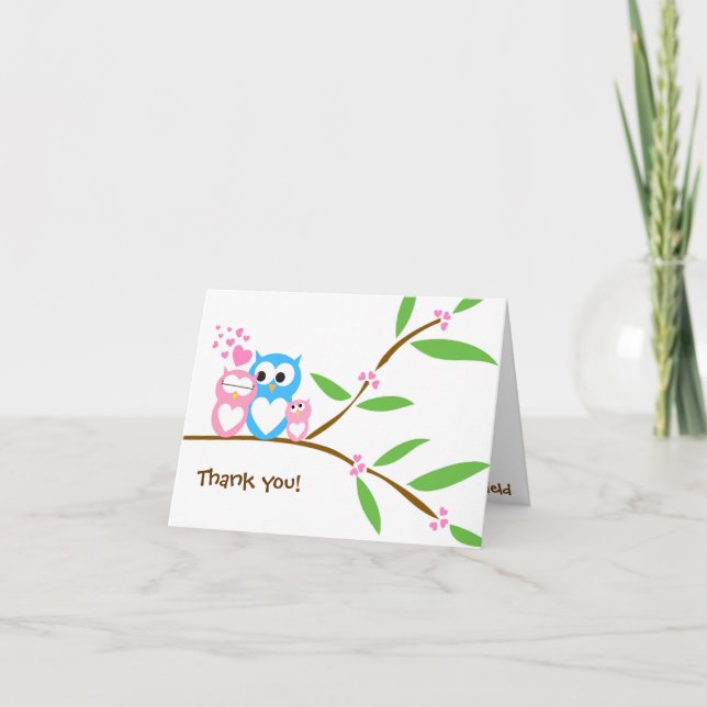 Merci Baby Girl Owl Baby shower Note Card (Devant)