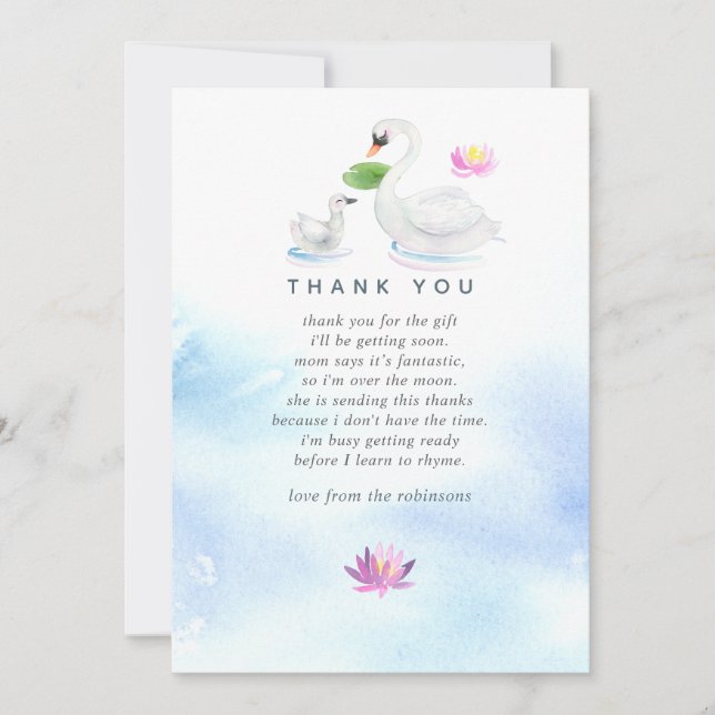 Merci Baby shower d'aquarelle de cygne (Devant)