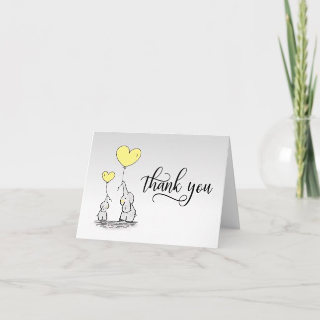 MERCI Baby shower Eléphant JAUNE gris | BLANC (Devant)