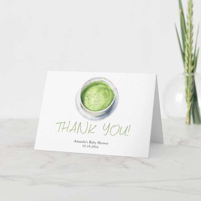 Merci Baby shower en latte Matcha aquarelle (Devant)