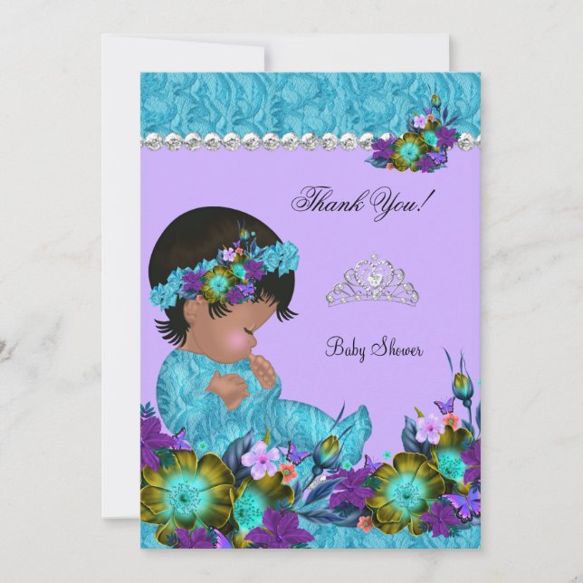 Merci Baby shower fille Turquoise bleu pourpre (Devant)