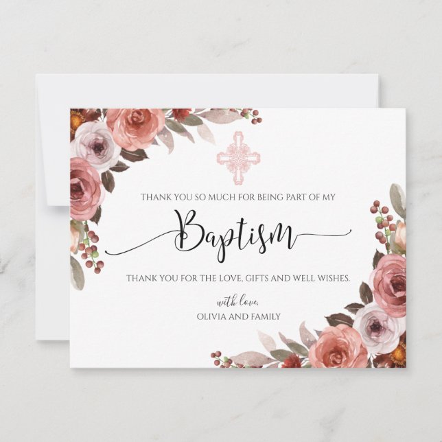 Merci Baptême de fille rose florale (Devant)