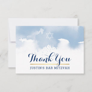 MERCI BAR MITZVAH étoile moderne bleu aquarelle
