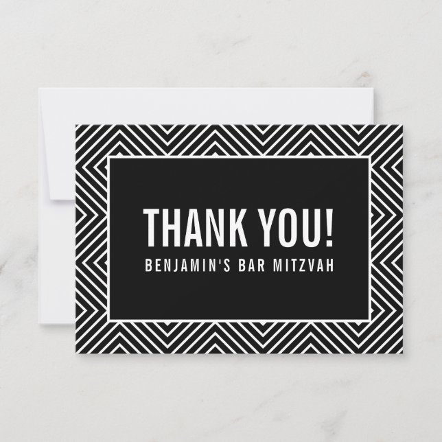 MERCI BAR MITZVAH moderne géométrique noir blanc (Devant)