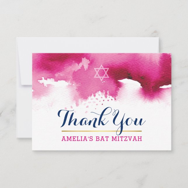 MERCI BAT MITZVAH élégant étoile rose aquarelle (Devant)