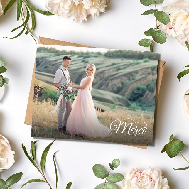 Merci Beacoup French Foto Wedding Postkarte (Merci Beacoup French Photo Wedding Postcard)