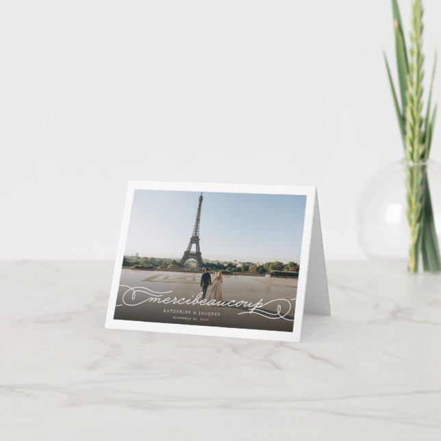 Merci Beaucoup Chic Script Foto Wedding Vielen Dan (Vorderseite)