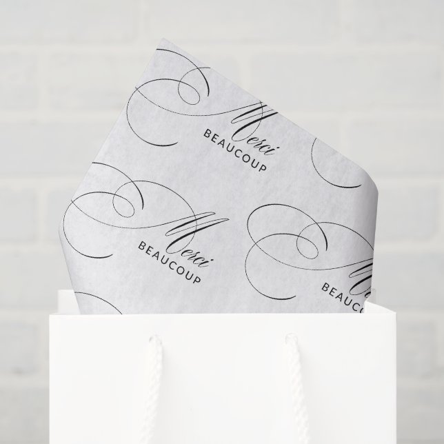Merci Beaucoup Elegant Calligraphy Vielen Dank Seidenpapier (Geschenktüte)