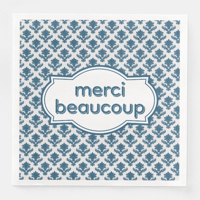 Merci Beaucoup Elegant French Tapestry Blue White Serviette (Vorderseite)