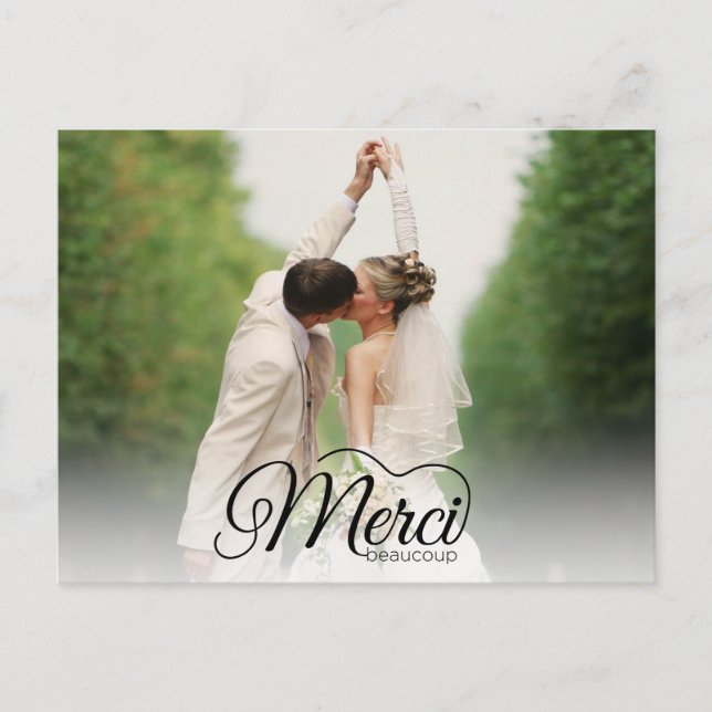 Merci Beaucoup Modernes Foto Wedding Vielen Dank Postkarte (Vorderseite)