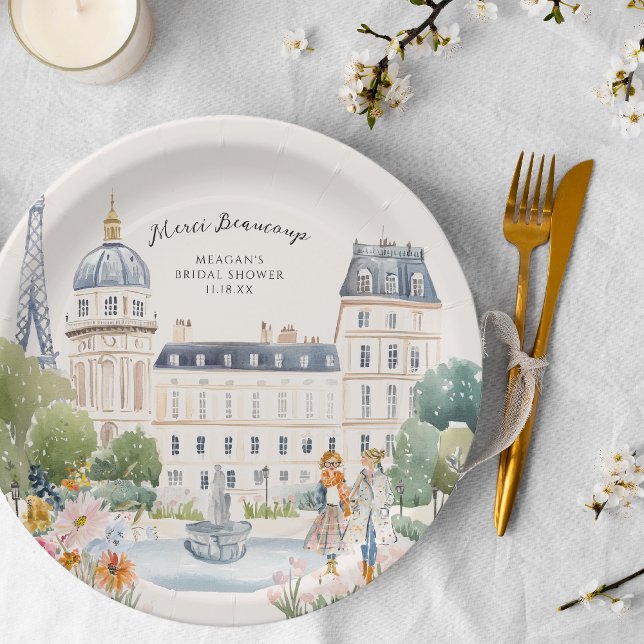 Merci Beaucoup | Parisian Watercolor Garden Pappteller (Von Creator hochgeladen)