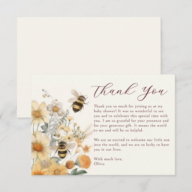 Merci Bee Fleur sauvage Baby shower Floral (Devant / Derrière)