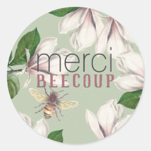 Merci Beecoup Danke Magnolia und Bee Green Cla Runder Aufkleber