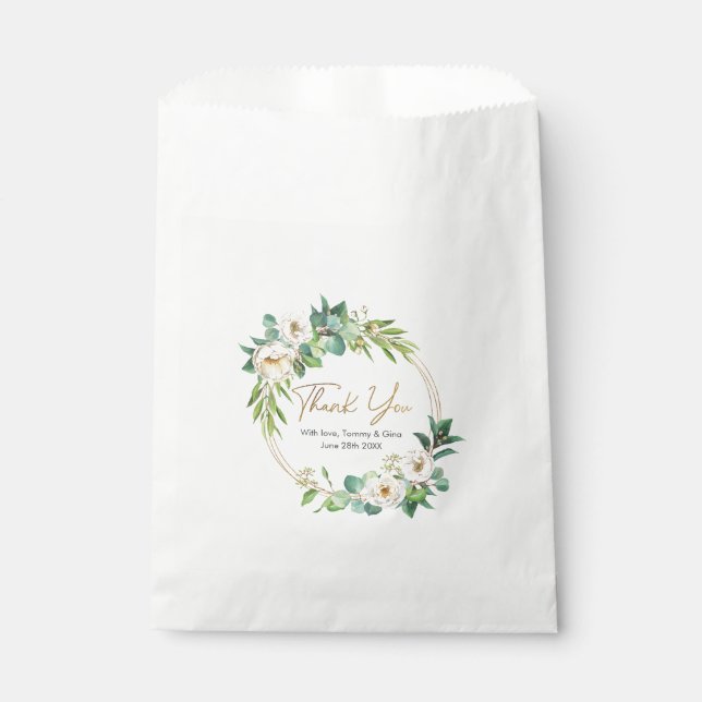 Merci blanc et or floral Mariage Favor Sacs (Devant)