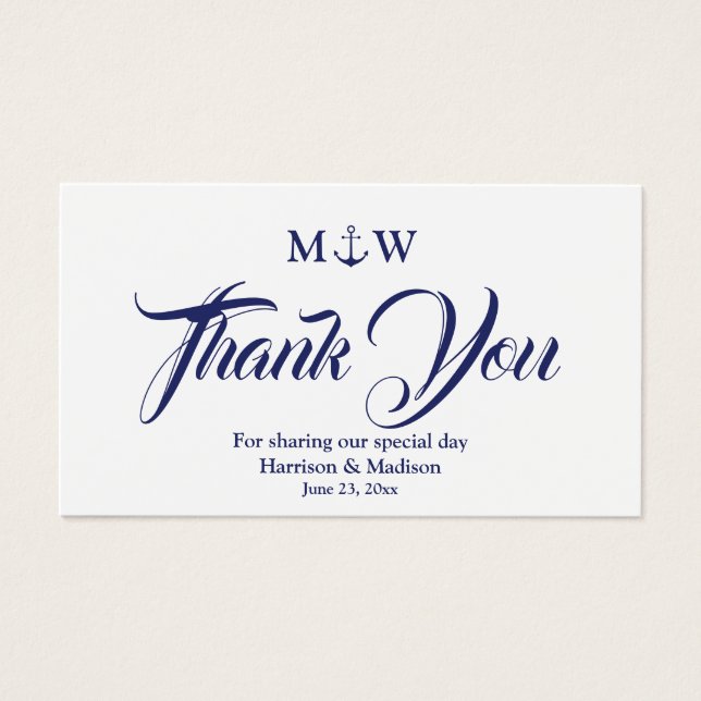 Merci bleu marine Carte mariage d'ancre marine (Devant)