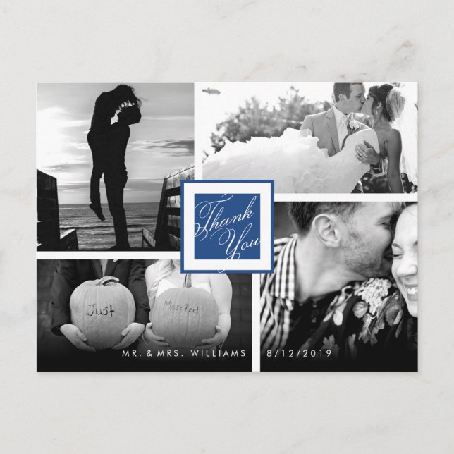 Merci bleu marine Mariage 4 Photo Carte postale (Devant)