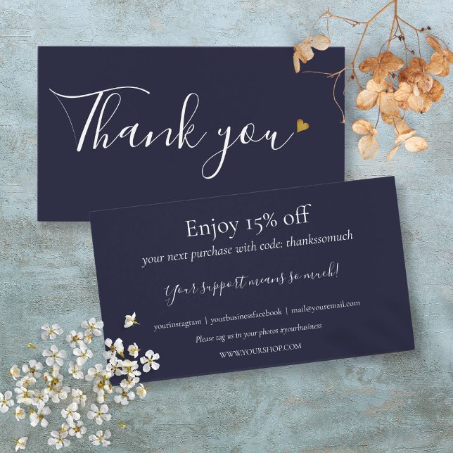 Merci Bleu Marine Pour Carte De Réduction (Navy Blue Thank You For Shopping Discount Card)